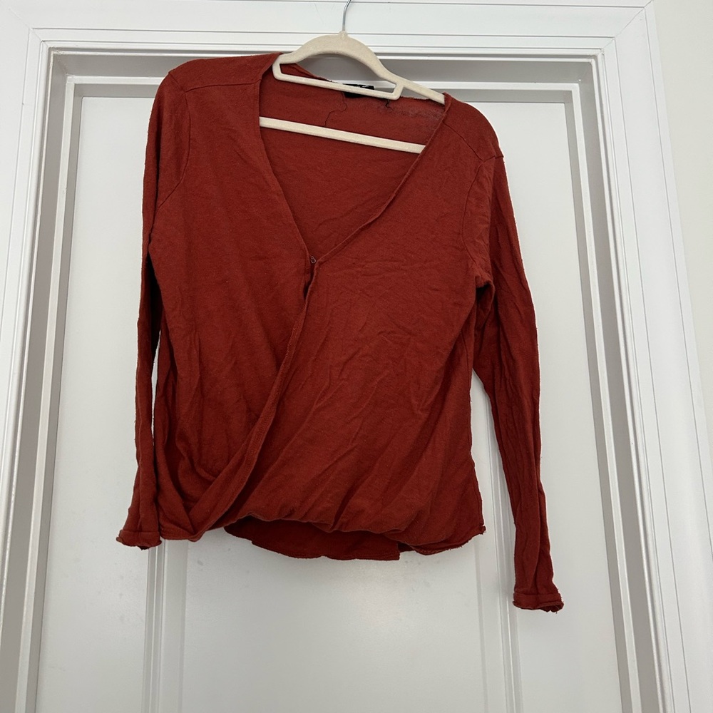 Urban Outfitters Rust V-Neck Wrap Blouse
